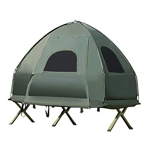  Nightcore Single Tent Bed, Portable Camping Tent with Air Mattress and Pillow, Folding Camping Cot of Metal Frame, Single Sleep Bag with Polyester Canopy, for Outdoor Family Camping Picnic -