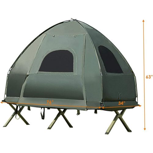  Nightcore Single Tent Bed, Portable Camping Tent with Air Mattress and Pillow, Folding Camping Cot of Metal Frame, Single Sleep Bag with Polyester Canopy, for Outdoor Family Camping Picnic -