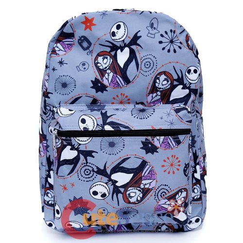  Disney Nightmare Before Christmas Sally & Jack Gray Allover Print 16IN Backpack -Grey