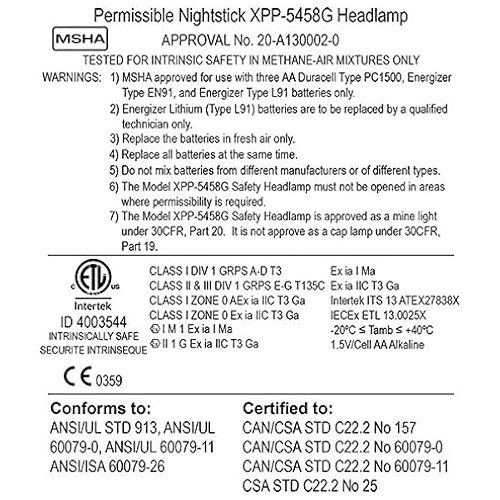  Nightstick XPP-5458G Intrinsically Safe Permissible Dual-Light Multi-Function Headlamp, Green