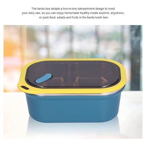  Niiyen Lunch Box 1200ml 2 Layers Food Lunch Containers with Spoon Portable Adult Bento Lunch Box Food Storage Bowl for School Office Outdoor Travel（Blue）