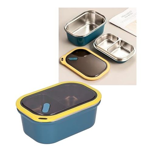  Niiyen Lunch Box 1200ml 2 Layers Food Lunch Containers with Spoon Portable Adult Bento Lunch Box Food Storage Bowl for School Office Outdoor Travel（Blue）