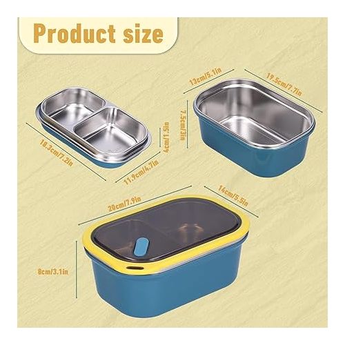  Niiyen Lunch Box 1200ml 2 Layers Food Lunch Containers with Spoon Portable Adult Bento Lunch Box Food Storage Bowl for School Office Outdoor Travel（Blue）