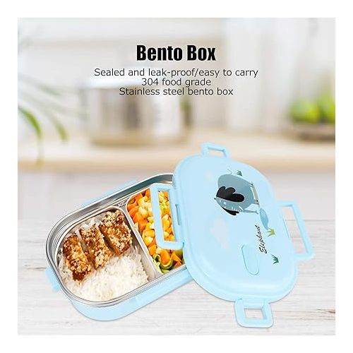  Niiyen Lunch Box, 720ml 2 Compartments Food Lunch Containers with Spoon, Portable 304 Stainless Steel Adult Bento Lunch Box, Boy Food Storage box for Office School Picnic