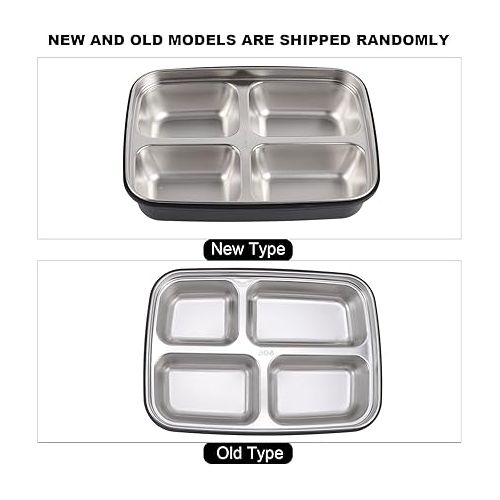  Niiyen Portable Lunch Box 304 Stainless Steel Bento Box Lunch Containers Food Storage Box with 4 Compartments Tableware for Outdoor (Black)