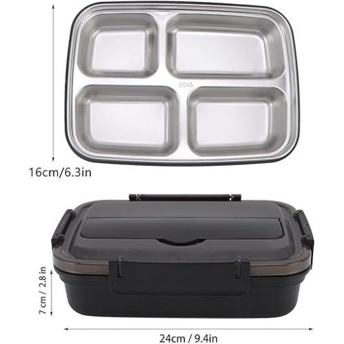  Niiyen Portable Lunch Box 304 Stainless Steel Bento Box Lunch Containers Food Storage Box with 4 Compartments Tableware for Outdoor (Black)