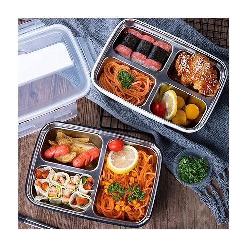  Niiyen Portable Lunch Box 304 Stainless Steel Bento Box Lunch Containers Food Storage Box with 4 Compartments Tableware for Outdoor (Black)