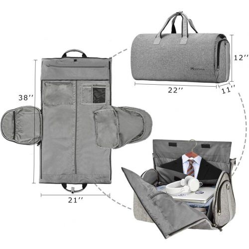  Nikcye Convertible Garment Bag with Shoulder Strap, Modoker Carry on Garment Duffel Bag for Men Women - 2 in 1 Hanging Suitcase Suit Travel Bags (Grey)