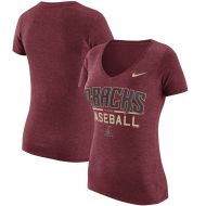 Arizona Diamondbacks Nike Women's Practice 1.7 Tri-Blend V-Neck T-Shirt - Heathered Red