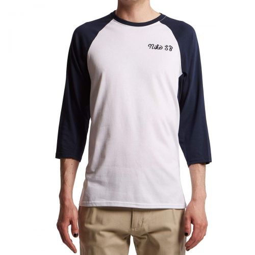 나이키 Nike SB Mens Dry Raglan 3/4 Sleeve Shirt White/Obsidian AJ5019-100