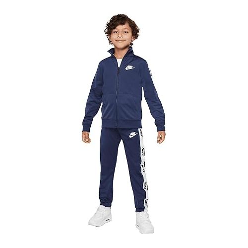 나이키 Nike Kids Boy's Logo Taping Jacket and Pants Two-Piece Track Set (Little Kids) (5T, Midnight Navy)