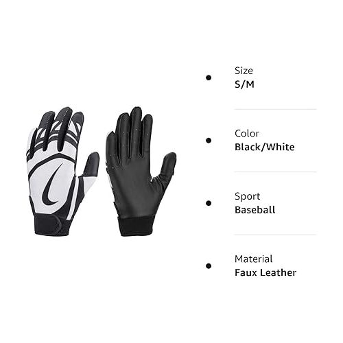 나이키 Nike T-Ball Alpha Huarache Edge Batting Gloves (Black/White, S/M)