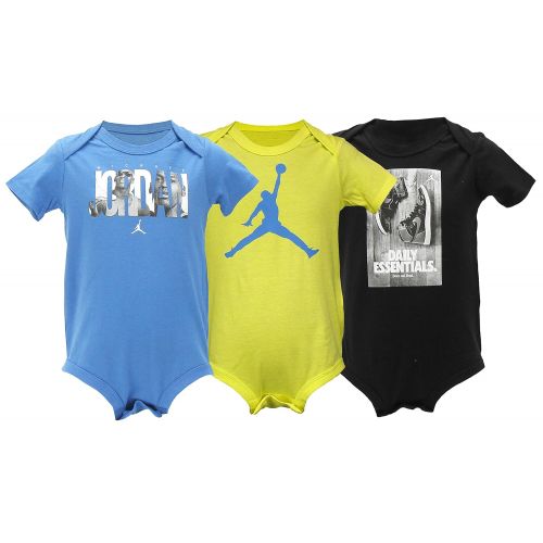 나이키 NIKE Nike . Air Jordan Baby Boys 3 Piece Short Sleeves Bodysuits Set - Blue, Yellow, Black (9-12 mos.)