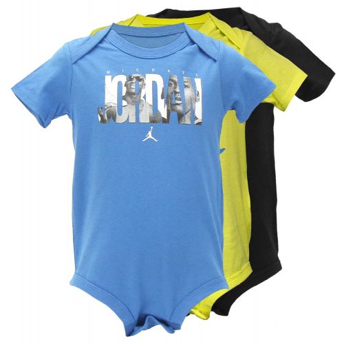 나이키 NIKE Nike . Air Jordan Baby Boys 3 Piece Short Sleeves Bodysuits Set - Blue, Yellow, Black (9-12 mos.)