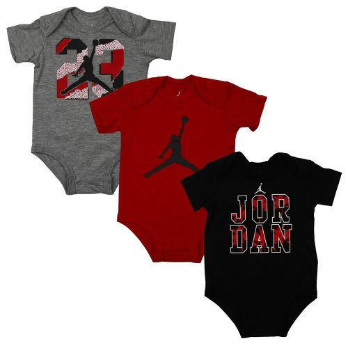 나이키 NIKE Baby Boys Jordan Jumpman Three Pack Bodysuits - Grey, Red, Black (0-3 Mos.)