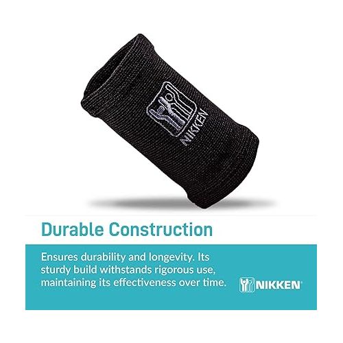  Nikken KenkoTherm® Wrist Wrap Medium 1825 Black - Thin Ceramic Reflective Fibers that reflects heat from your body to provide a gentle warming effect for tired or tight muscles Weightlifting , Boxing - Support Wrap - Compression, Support