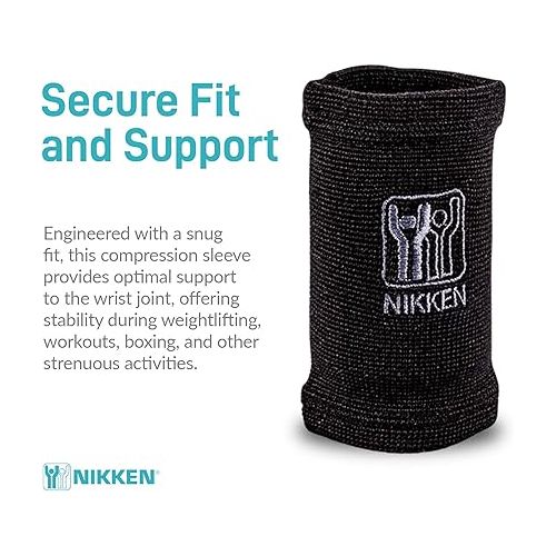  Nikken KenkoTherm® Wrist Wrap Medium 1825 Black - Thin Ceramic Reflective Fibers that reflects heat from your body to provide a gentle warming effect for tired or tight muscles Weightlifting , Boxing - Support Wrap - Compression, Support