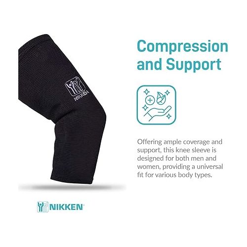  Nikken KenkoTherm® Knee Wrap Large 1834 Black, Thin Stretchy Support, Men Women, Ceramic Reflective Fibers, Compression, Wrap, Relief & Recovery, Running, Weightlifting Basketball