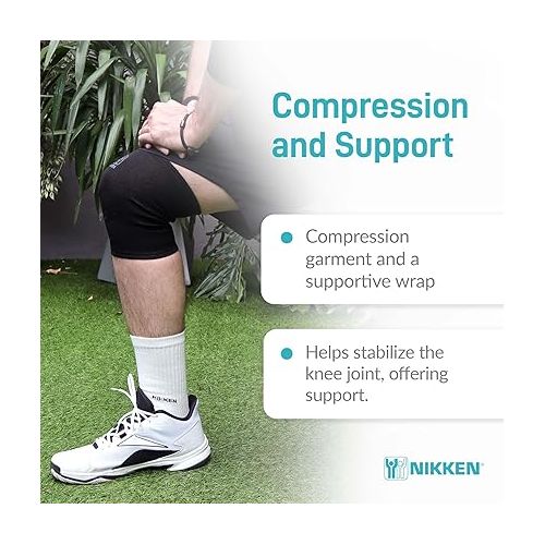  Nikken KenkoTherm® Knee Wrap Large 1834 Black, Thin Stretchy Support, Men Women, Ceramic Reflective Fibers, Compression, Wrap, Relief & Recovery, Running, Weightlifting Basketball