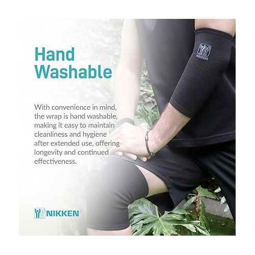  Nikken KenkoTherm® Elbow Wrap Large 1833 Golf, Tennis, Gym Support Band for Men and Women - Sports Elbow Arm Wrap - Contoured Fit and Support - Hand washable