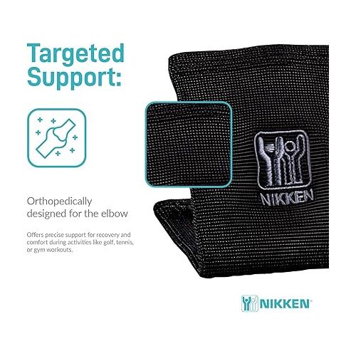  Nikken KenkoTherm® Elbow Wrap Large 1833 Golf, Tennis, Gym Support Band for Men and Women - Sports Elbow Arm Wrap - Contoured Fit and Support - Hand washable