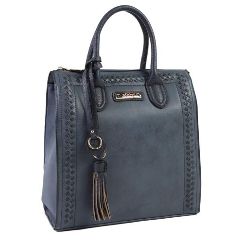  Nikky Top Handle Blue Tote Bag, Spacious Compartment, Decorative Tassel Travel Shoulder Bag