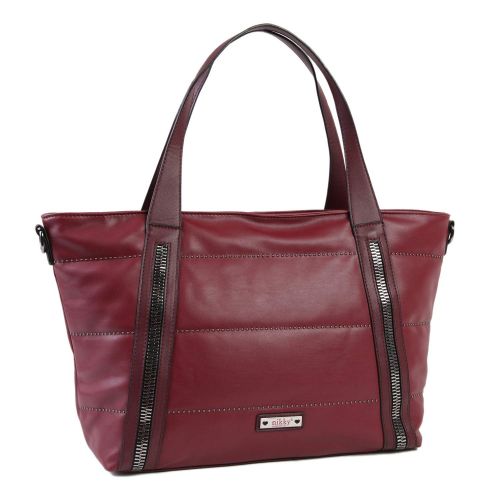  Nikky Top Handle Quilted Red Spacious Womens Tote Bag Travel Shoulder Bag