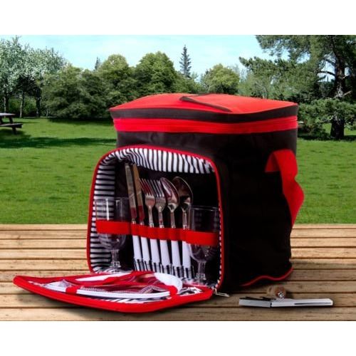  Nikkycozie Red Picnic Rucksack Cooler Insulated Picnic Basket Set Backpack with Settings Place