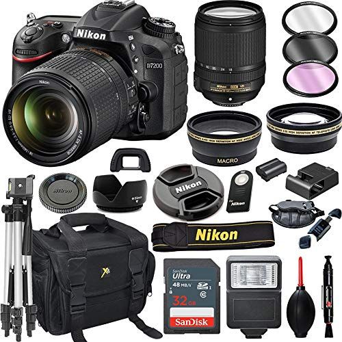  Nikon(AV) Nikon D7200 DSLR Camera with 18-140mm VR Lens + 32GB Card, Tripod, Flash, and More (20pc Bundle)