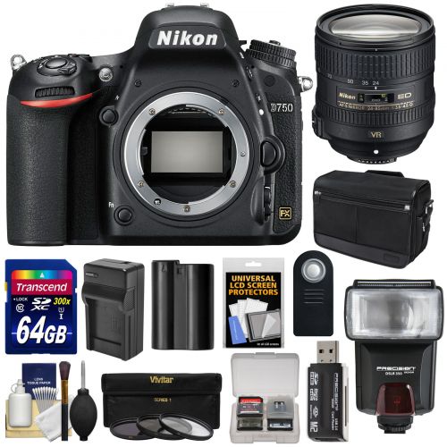  Nikon D750 Digital SLR Camera Body with 24-85mm VR Lens + 64GB Card + Battery + Charger + Messenger Bag + Filters + Flash Kit