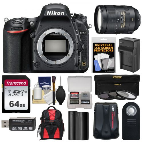  Nikon D750 Digital SLR Camera Body with 28-300mm VR Lens + 64GB Card + Case + Battery & Charger + 3 Filters Kit