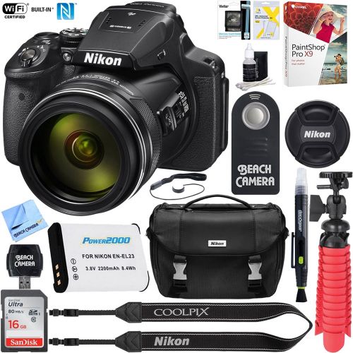  Nikon COOLPIX P900 16MP 83x Optical VR Zoom Digital Camera (Certified Refurbished) + 16GB Memory & Accessory Bundle