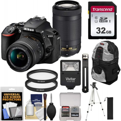  [아마존베스트]Nikon D5600 Wi-Fi Digital SLR Camera with 18-55mm VR & 70-300mm DX AF-P Lenses with 32GB Card + Backpack + Flash + Tripod + Kit