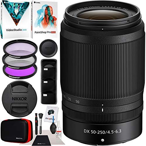  Nikon NIKKOR Z DX 50-250mm f/4.5-6.3 VR Telephoto Zoom Lens Z Mount Mirrorless Cameras 20085 Bundle with Photo Video Editing Software + 62mm Filter Kit + Deco Photo Camera Accessor