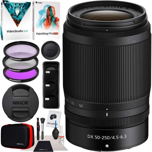  Nikon NIKKOR Z DX 50-250mm f/4.5-6.3 VR Telephoto Zoom Lens Z Mount Mirrorless Cameras 20085 Bundle with Photo Video Editing Software + 62mm Filter Kit + Deco Photo Camera Accessor