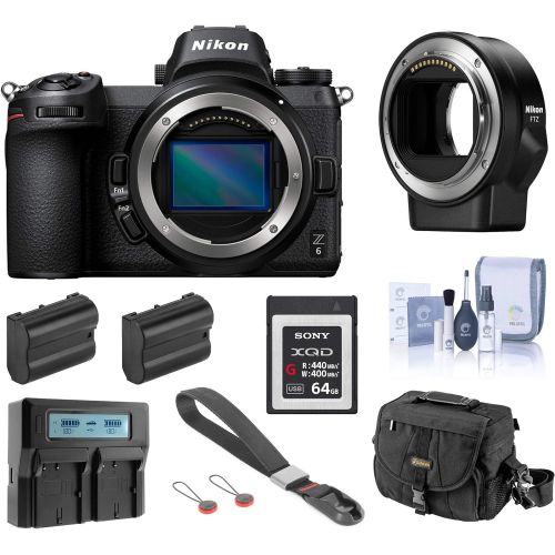  Nikon Z6 FX-Format Mirrorless Digital Camera Body, Complete Bundle with FTZ Mount Adapter, 64GB XQD Card, 2 Extra Battery, Dual Charger and Accessories