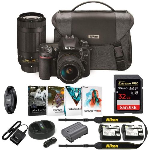  Nikon D7500 DSLR Camera with 18-55mm and 70-300 VR Lenses Kit with 32GB Pro Card and Battery Bundle
