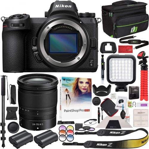  Nikon Z6 Mirrorless Camera Body FX-Format Full-Frame 4K Ultra HD with NIKKOR Z 24-70mm f/4 S Lens Kit and Deco Gear Travel Gadget Bag Case with Extra Battery & Accessory Kit Editin