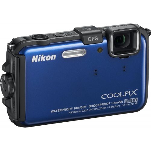  Nikon COOLPIX AW100 16 MP CMOS Waterproof Digital Camera with GPS and Full HD 1080p Video (Blue) (OLD MODEL)