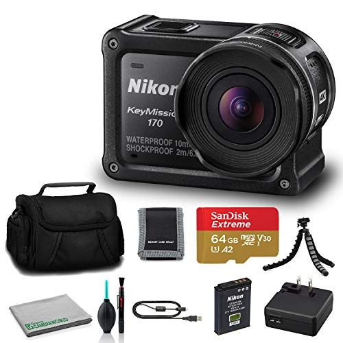  Nikon KeyMission 170 4K Action Camera (26514) + 64GB microSDHC Memory Card + Memory Card Wallet + Deluxe Soft Bag + 12 Inch Flexible Tripod + Deluxe Cleaning Set + USB Card Reader