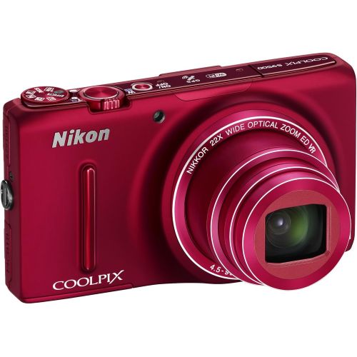  Nikon COOLPIX S9500 Wi-Fi Digital Camera with 22x Zoom and GPS (Red) (OLD MODEL)