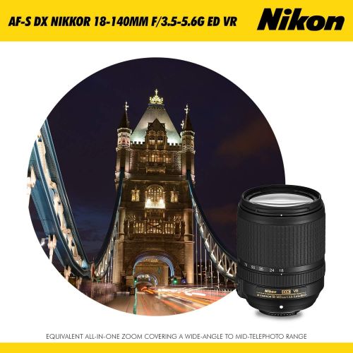  Nikon AF-S DX NIKKOR 18-140mm f/3.5-5.6G ED Vibration Reduction Zoom Lens for Nikon DSLR Cameras with 64GB, Lens Pouch, Filters, Cleaning Kit & Deluxe Photo Travel Bundle