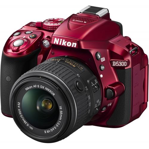  Nikon D5300 24.2 MP CMOS Digital SLR Camera with 18-55mm f/3.5-5.6G ED VR II Auto Focus-S DX NIKKOR Zoom Lens (Red)