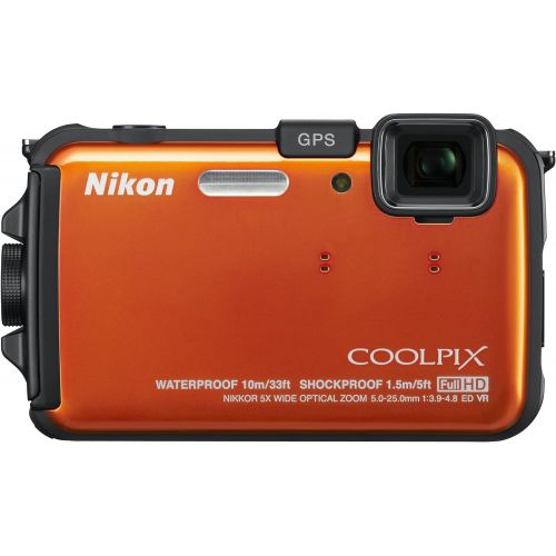  Nikon COOLPIX AW100 16 MP CMOS Waterproof Digital Camera with GPS and Full HD 1080p Video (Orange) (OLD MODEL)