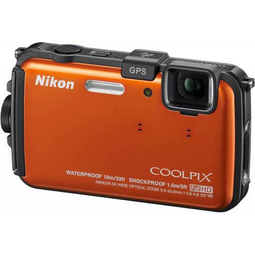  Nikon COOLPIX AW100 16 MP CMOS Waterproof Digital Camera with GPS and Full HD 1080p Video (Orange) (OLD MODEL)
