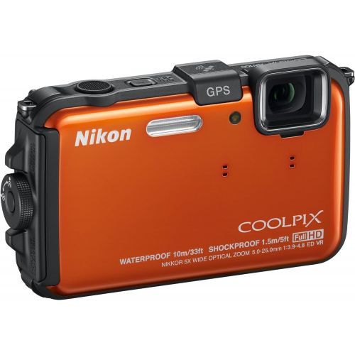  Nikon COOLPIX AW100 16 MP CMOS Waterproof Digital Camera with GPS and Full HD 1080p Video (Orange) (OLD MODEL)