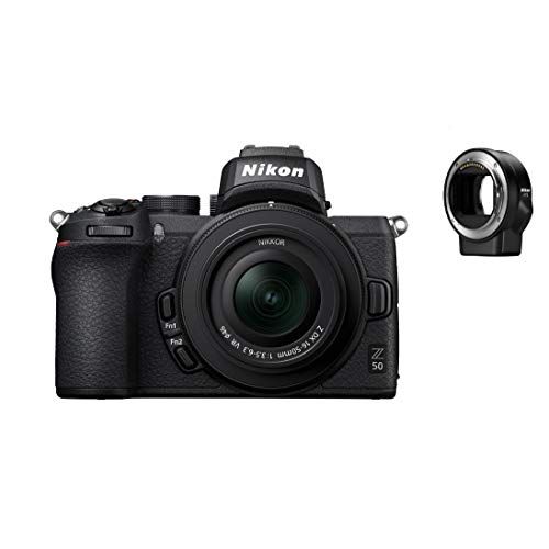  Nikon Z50 + Z DX 16-50mm + FTZ Mirrorless Camera Kit (209-point Hybrid AF, High Speed Image Processing, 4K UHD Movies, High Resolution LCD Monitor) VOA050K004