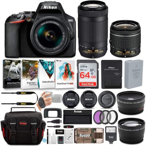  Nikon D3500 DSLR Camera with AF-P 18-55mm and 70-300mm Zoom Lenses Bundle with 64GB Card and Accessories (7 Items)