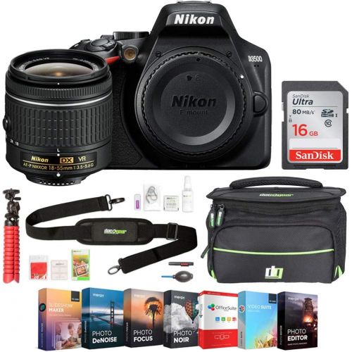  Nikon D3500 24.2MP DSLR Camera with AF-P DX NIKKOR 18-55mm f/3.5-5.6G VR Lens Bundle with 16GB Memory Card, Photo and Video Professional Editing Suite and Camera Bag for DSLR Camer