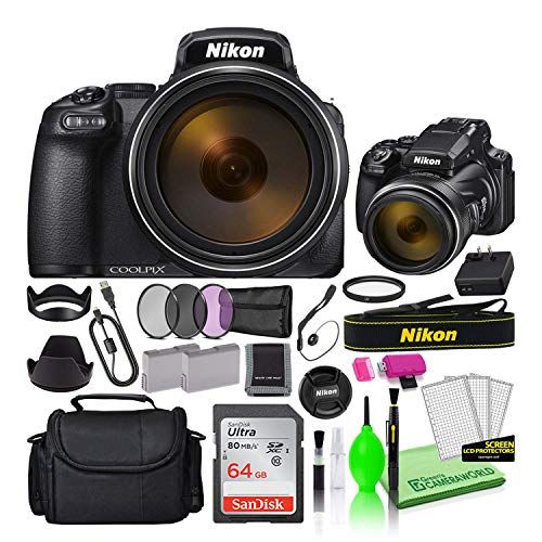  Nikon COOLPIX P1000 16MP 125x Optical Zoom Digital Camera (26522) Deluxe Bundle Kit -Includes- Sandisk 64GB SD Card + Large Camera Bag + Filter Kit + Spare Battery + Cleaning Kit +